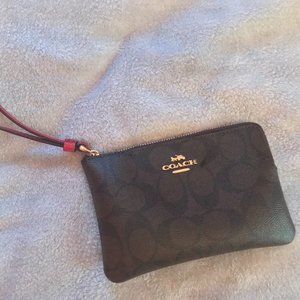 Coach Wristlet Brown with red leather trim